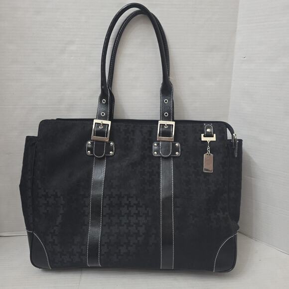 Black Tote Bag Things Remembered Personalized Houndstooth Clean Monogrammed - Picture 1 of 11